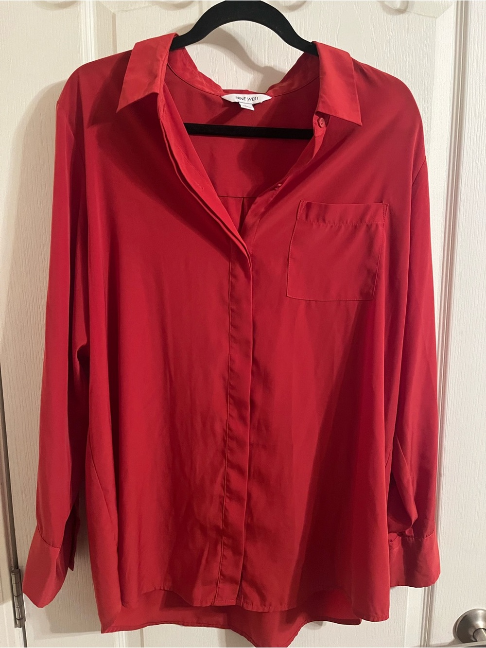 Nine West Vibrant Red Button-Down Long Sleeve Shirt
